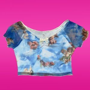Mesh Lettuce Sleeve Cherub Crop Top
